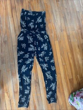 Harlow Navy and White Strapless Floral Jumpsuit